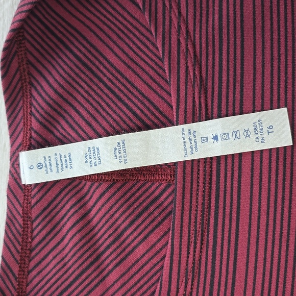 Lululemon Kanto Catch Me Long Sleeve Stripe Wine Berry Black Top| Women's Size 6 - Picture 4 of 12